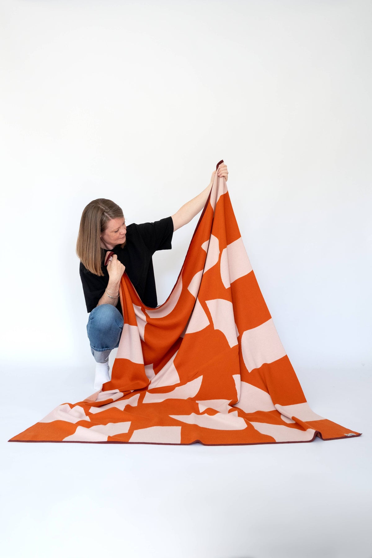 Cotton Knit Throw Blanket: Deko Orange