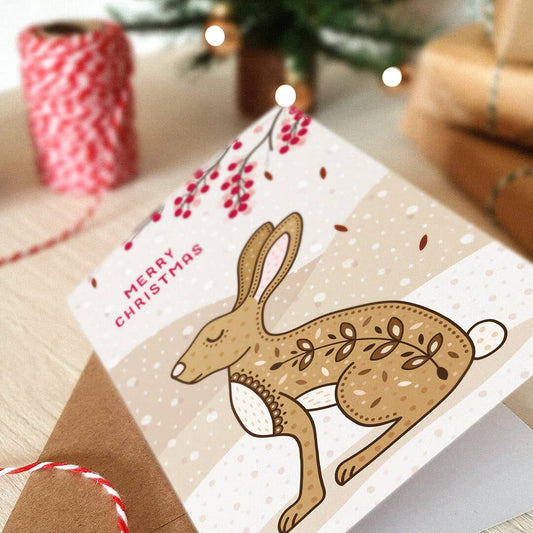 Snowy Illustrated Hare Christmas Card