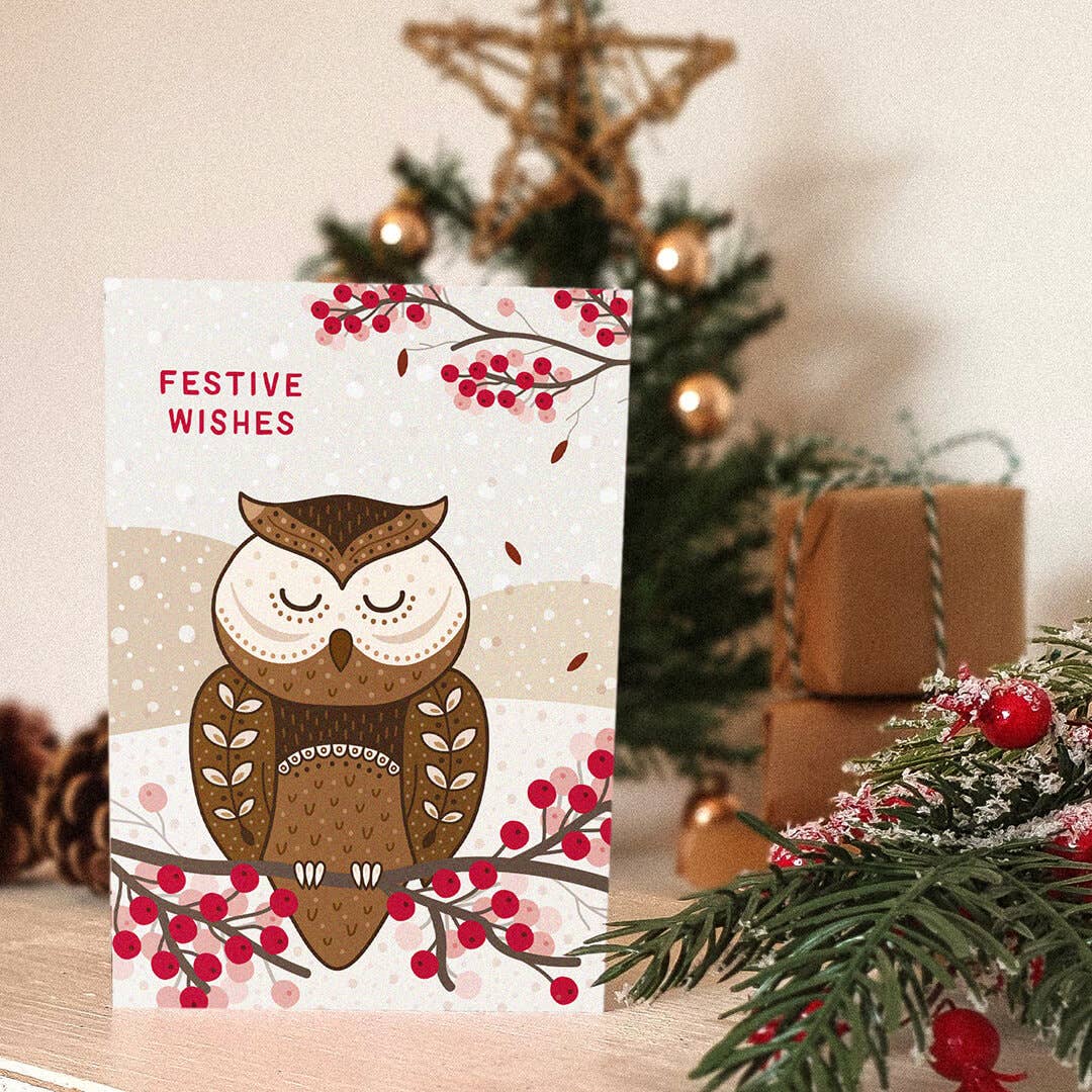 Cute Sleeping Owl Christmas Card