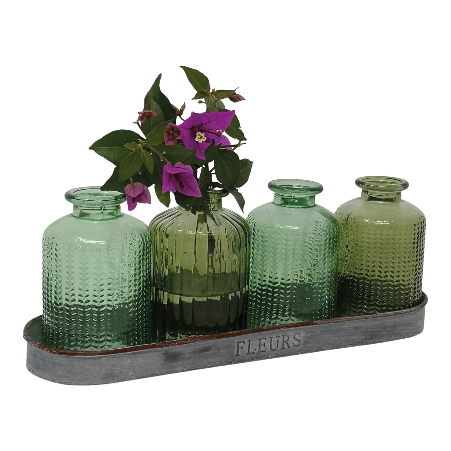 Zinc Tray For 4 Bottles Fleurs