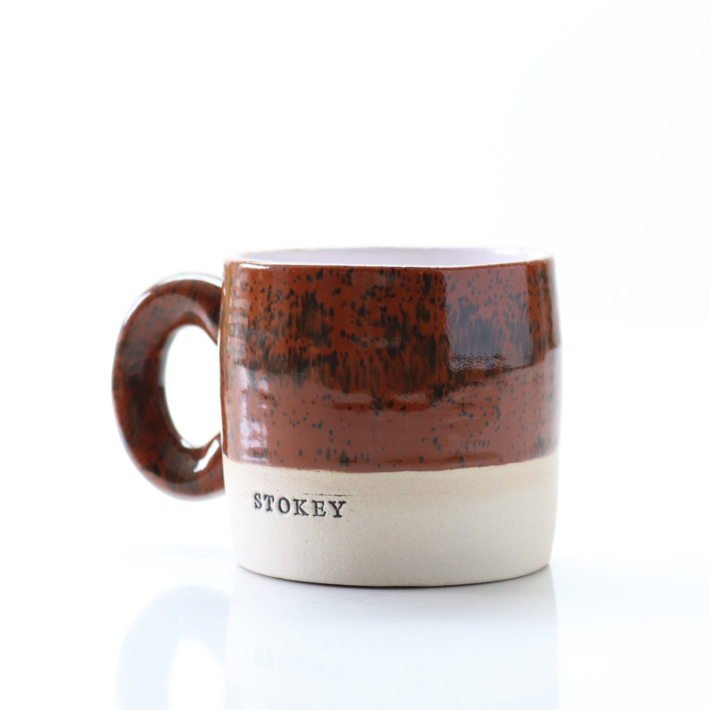 Deep browns 'Stokey' stamped Lesley McShea mug