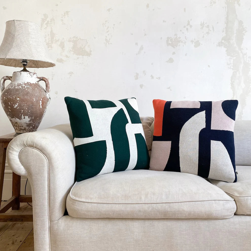 Stack of Sophie Home Bruten cushions in assorted colours – soft furnishings in cotton knit