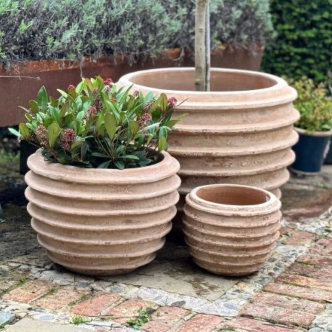 Round, Ribbed Terracotta Planter
