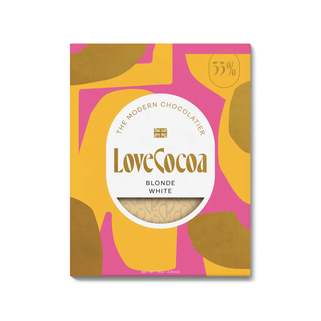 Love Cocoa - ‘Blonde’ - Made from caramelised white chocolate, this bar offers buttery, creamy, dessert-style notes, reminiscent of “blonde” chocolate, as golden as butterscotch.  