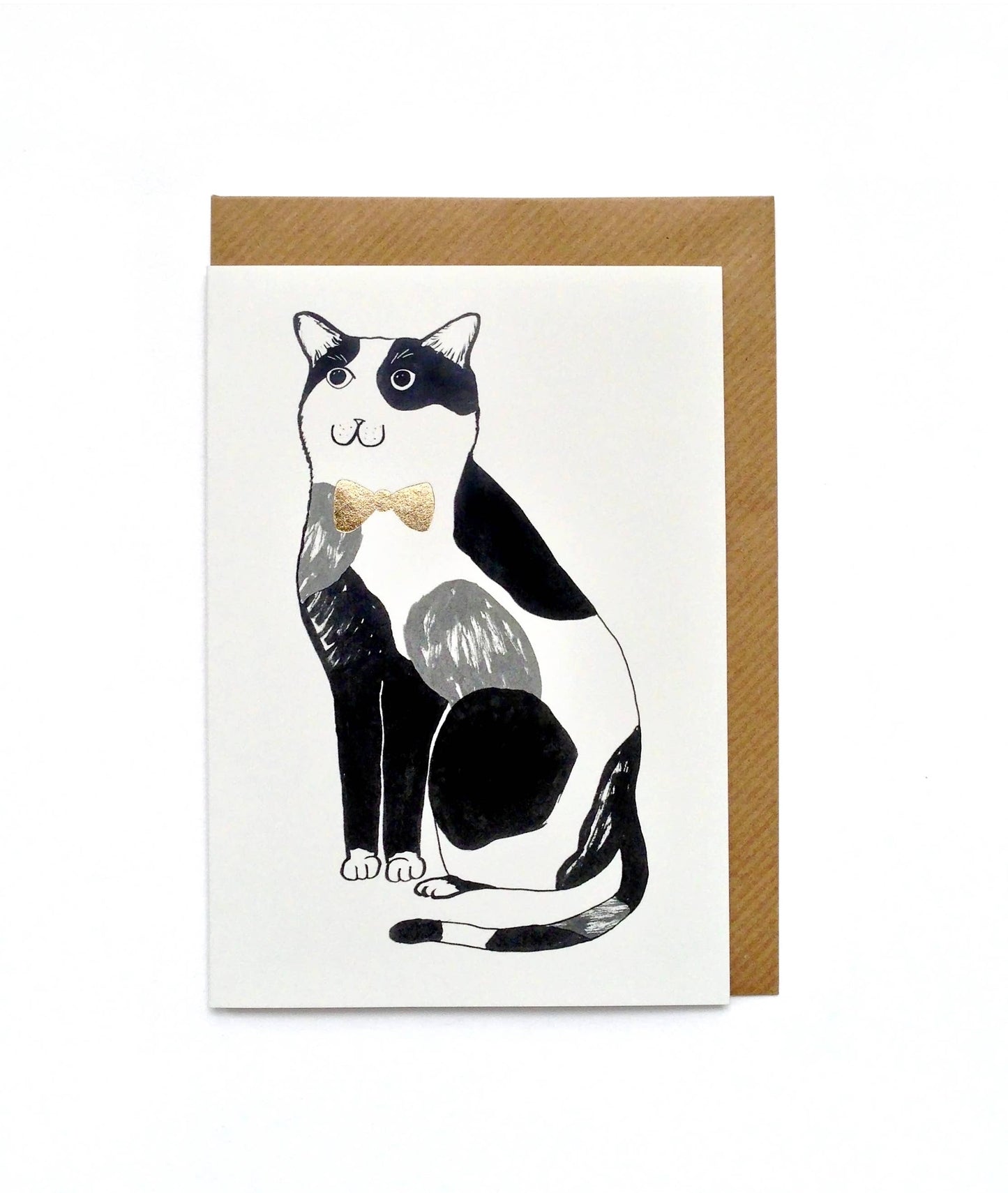 Calico Cat Greeting Card w Gold Foil Bow