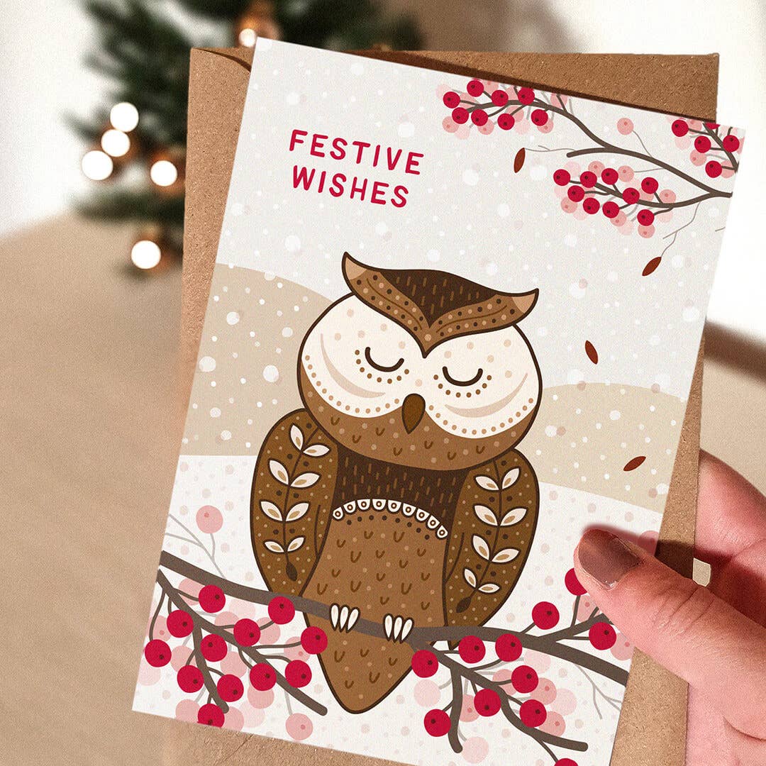 Cute Sleeping Owl Christmas Card