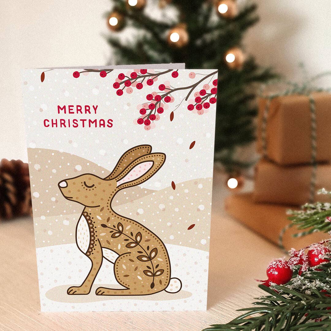 Snowy Illustrated Hare Christmas Card
