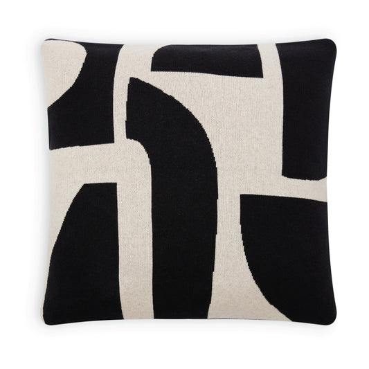 Mono - Black and cream geometric cotton knit cushion by Sophie Home
