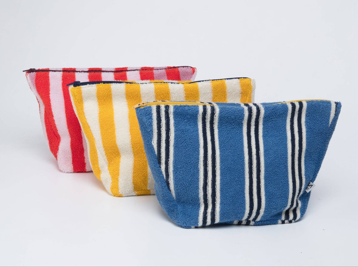 Striped Terry Towelling Wash Bag: Citrus & Ivory