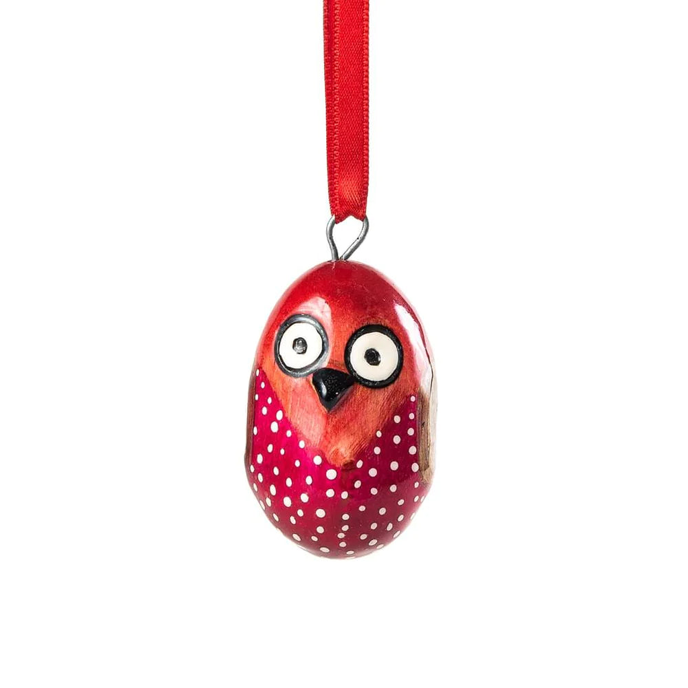 Hand Carved Wood Owl Ornaments