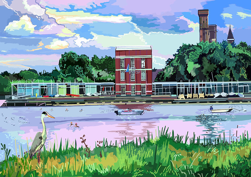 Stoke Newington Print - West Reservoir – A favourite spot for wild swimmers and kayakers, with striking views across the water.