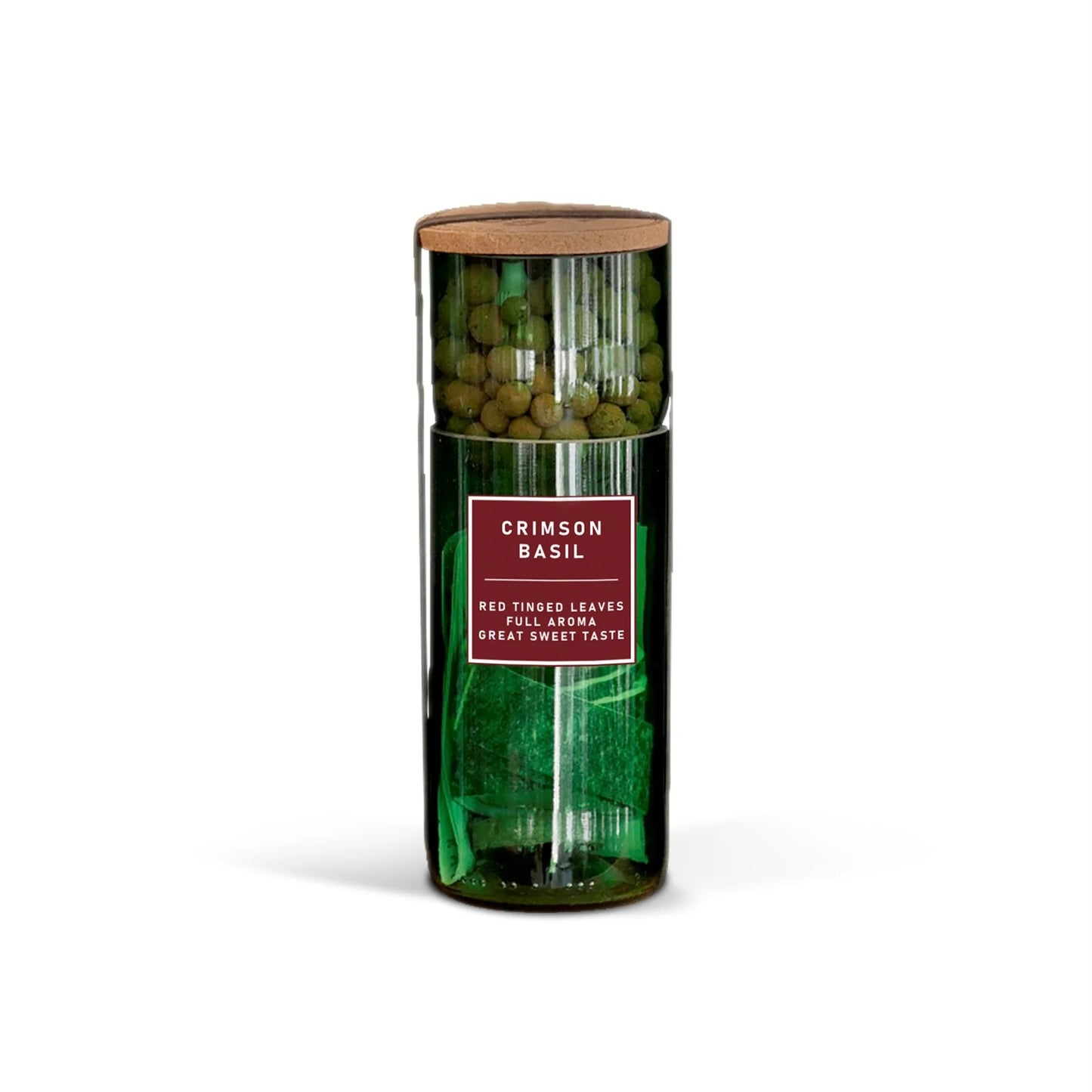 Hydro Herb kit with crimson basil plant – self-watering hydroponic herb growing system made from an upcycled green wine bottle