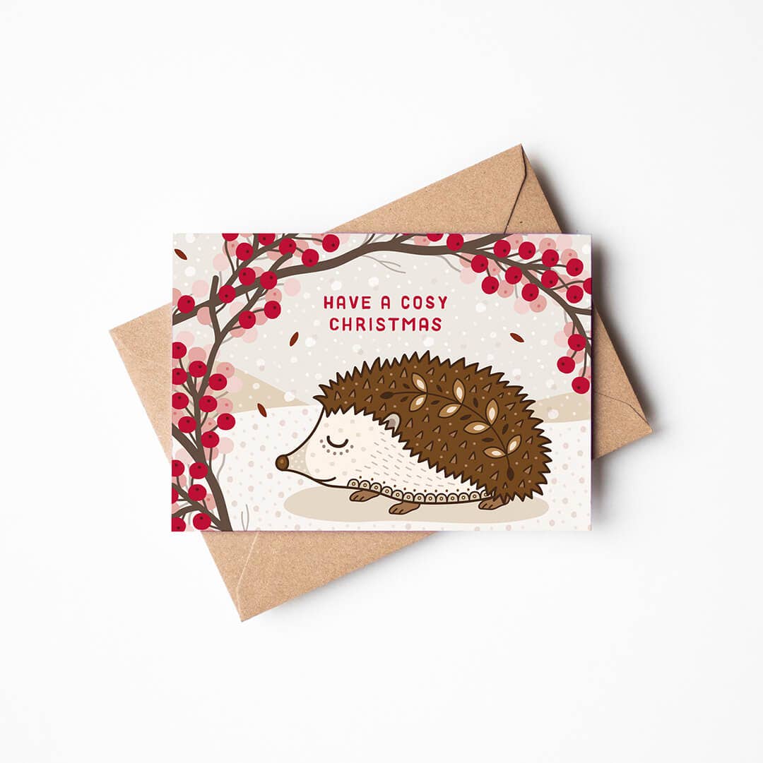 Cute Illustrated Hedgehog Christmas Card