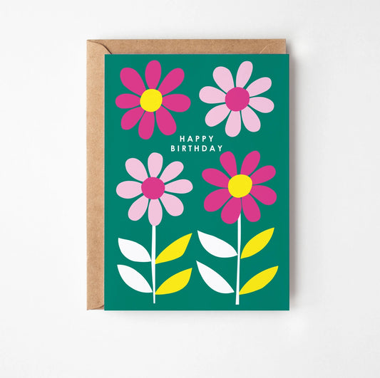 Happy Birthday Four Daisies Card