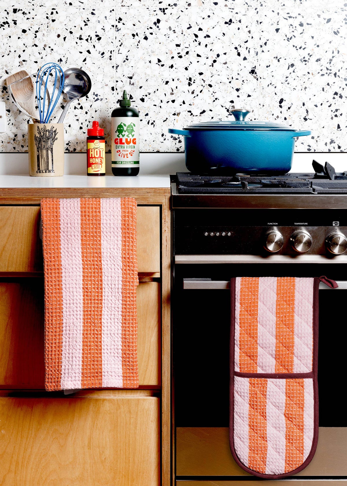 Oven Glove: Striped Pink & Orange