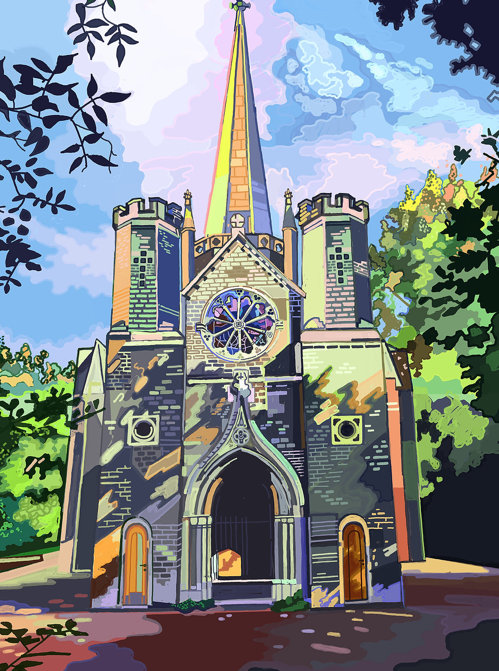 Stoke Newington Church Street Print. Abney Park Church – The atmospheric, chapel at the centre of the historic Abney Park Cemetery.