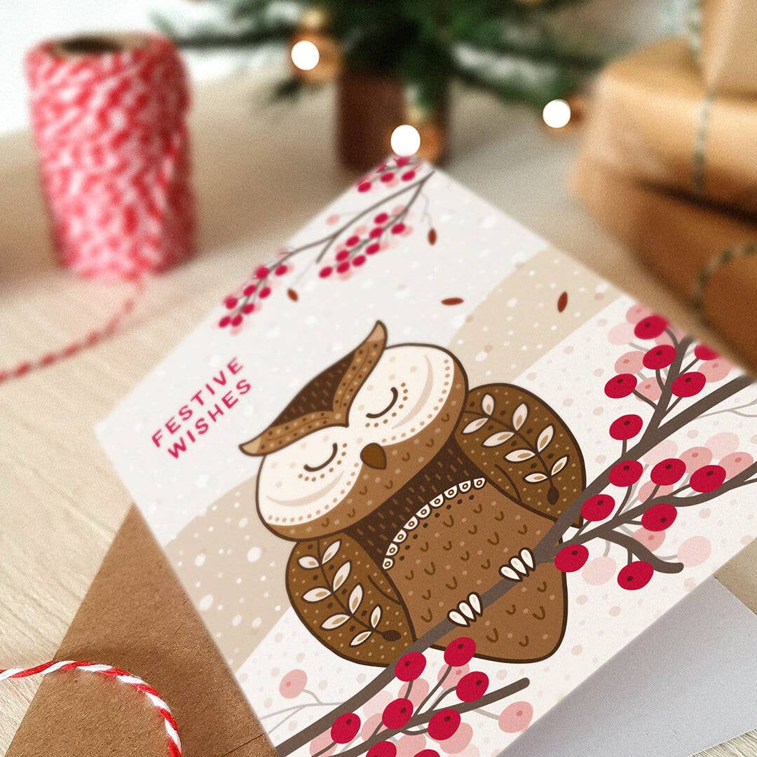 Cute Sleeping Owl Christmas Card