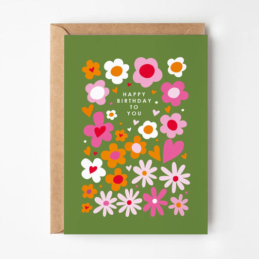 Happy Birthday Funky Flowers Card