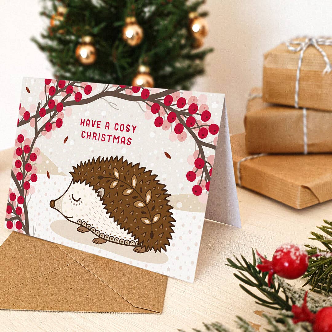 Cute Illustrated Hedgehog Christmas Card