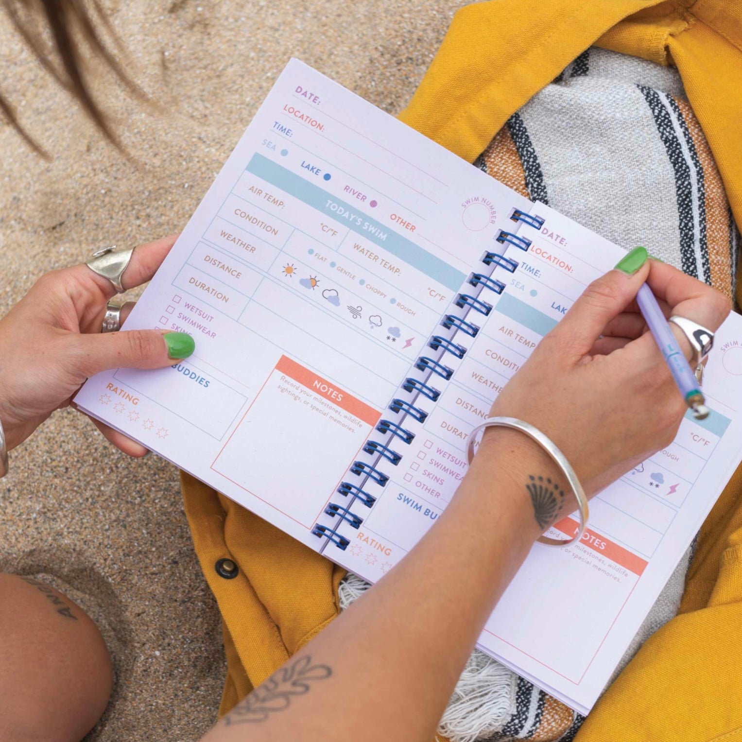 Wild Swim Journal from Good Tuesday – A5 spiral-bound logbook for cold water swimmers on 100% recycled paper to log 120 swims