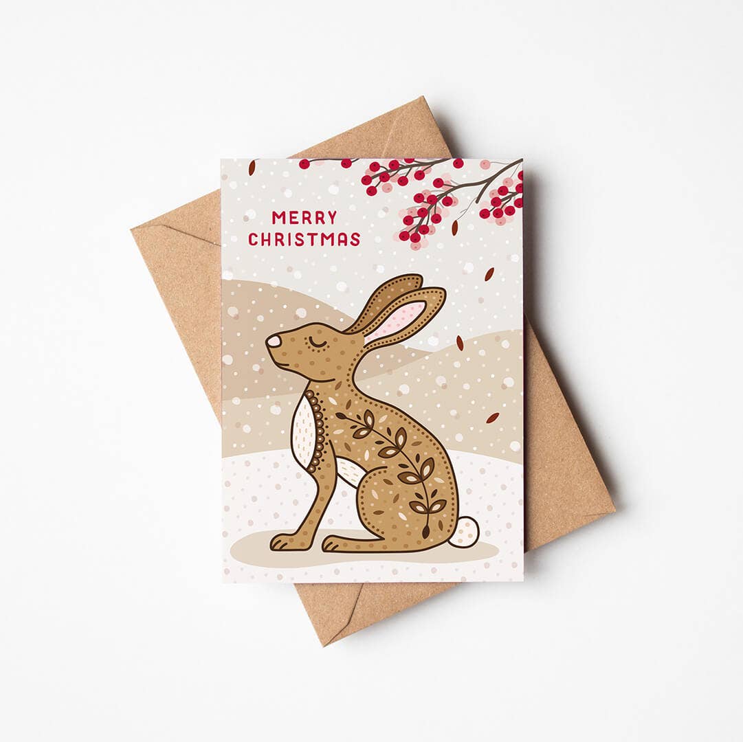Snowy Illustrated Hare Christmas Card