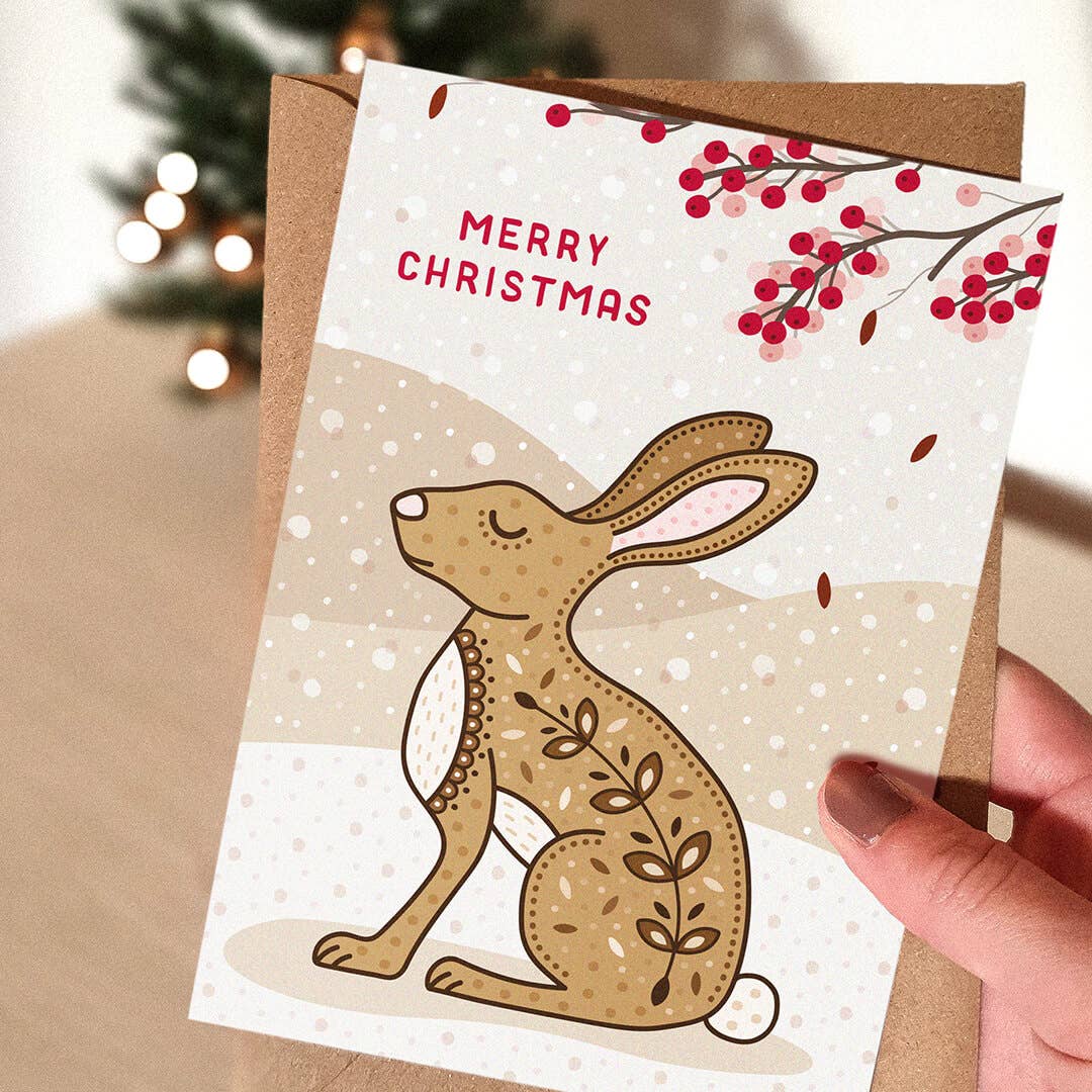 Snowy Illustrated Hare Christmas Card
