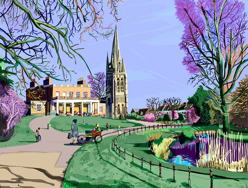 Print - Clissold Park – The beloved green space of N16, complete with ponds, goats, and plenty of locals enjoying a sunny stroll.