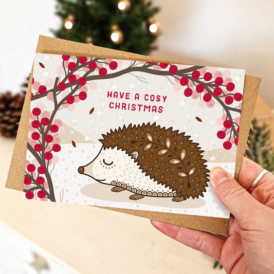 Cute Illustrated Hedgehog Christmas Card