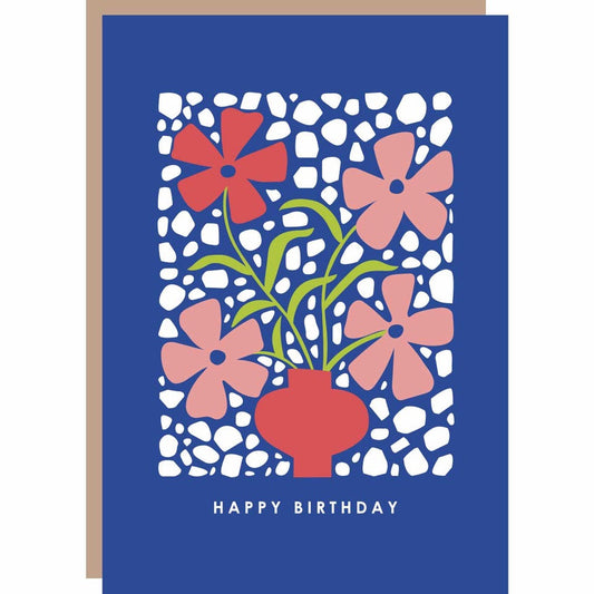 Happy Birthday Blue Flower Vase Card