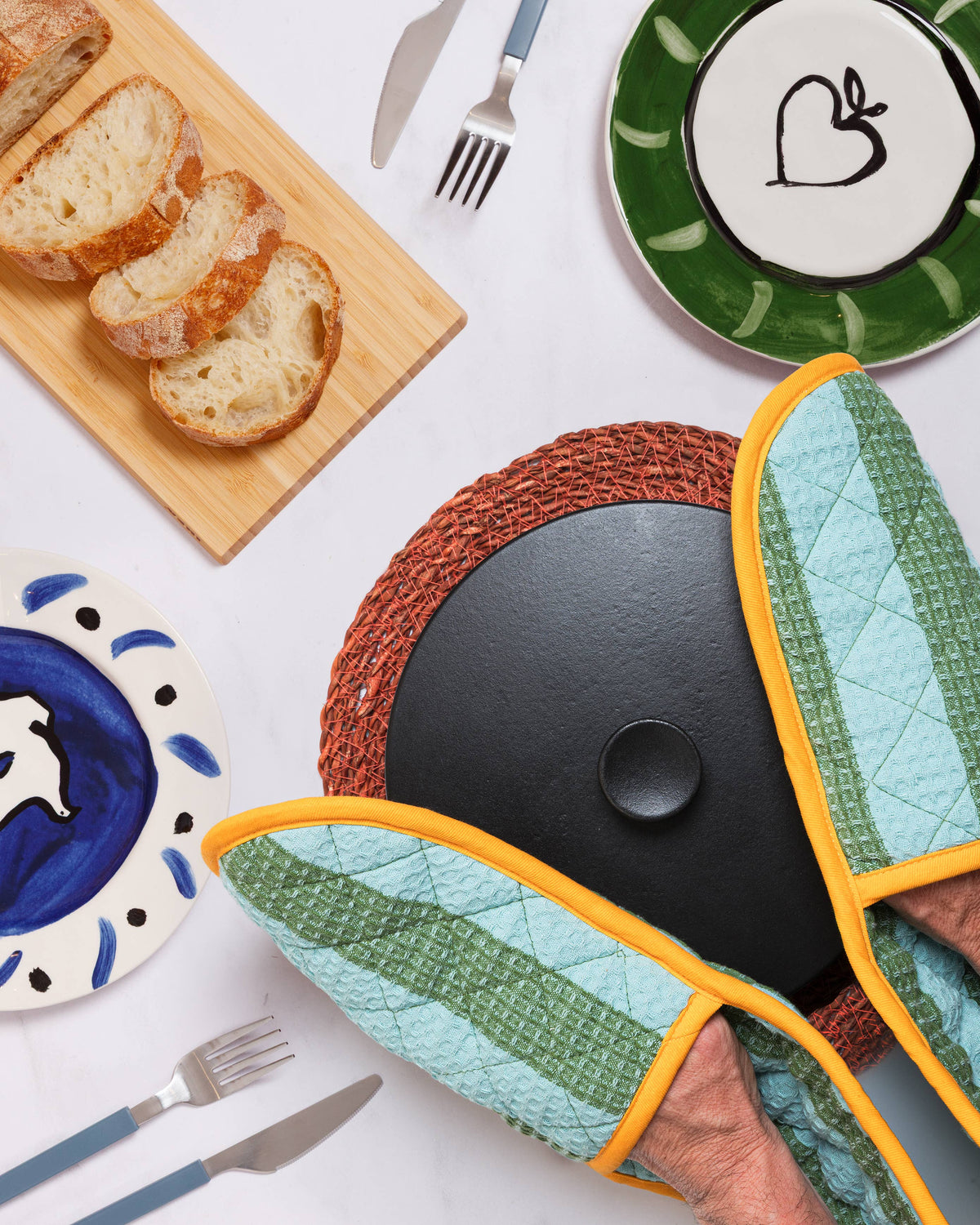 Oven Glove: Striped Green & Blue
