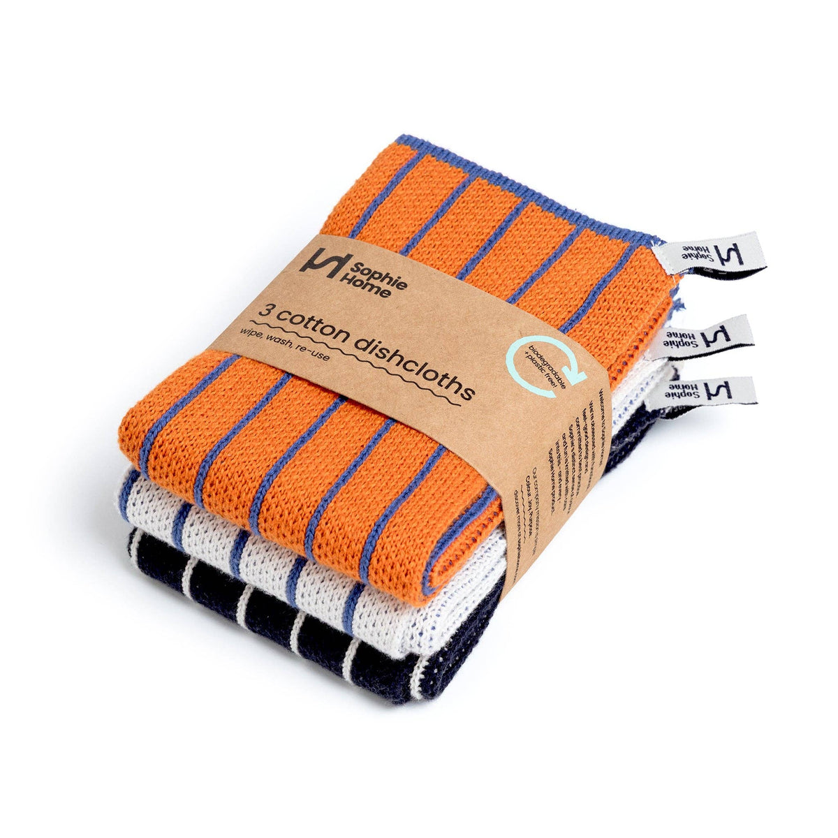 Reusable & Eco-Friendly Cotton Dishcloths: Striped Orange