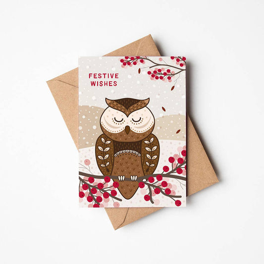 Cute Sleeping Owl Christmas Card