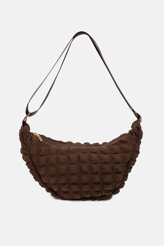 Kind Bag crossbody bag in warm brown waffle fabric – eco crossbody with a natural, understated look