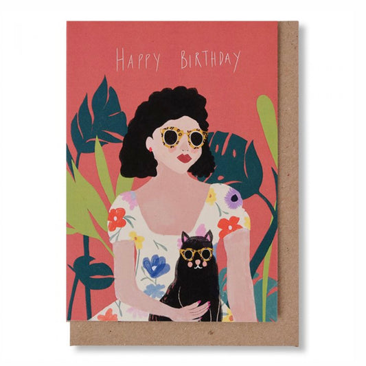 Lady and the Cat Birthday Card