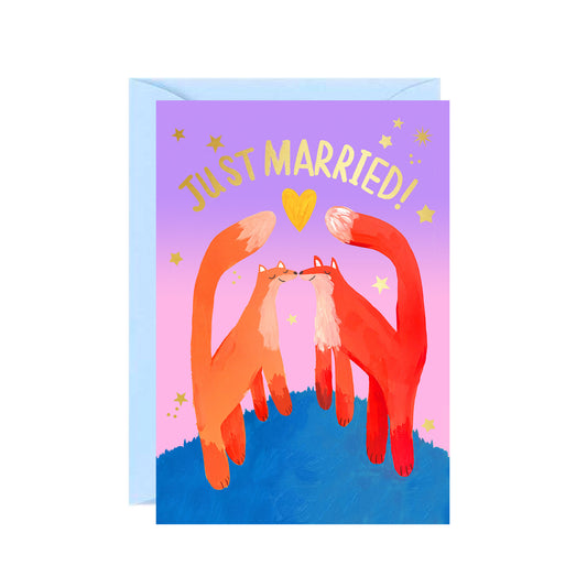 Just Married Foxes Card