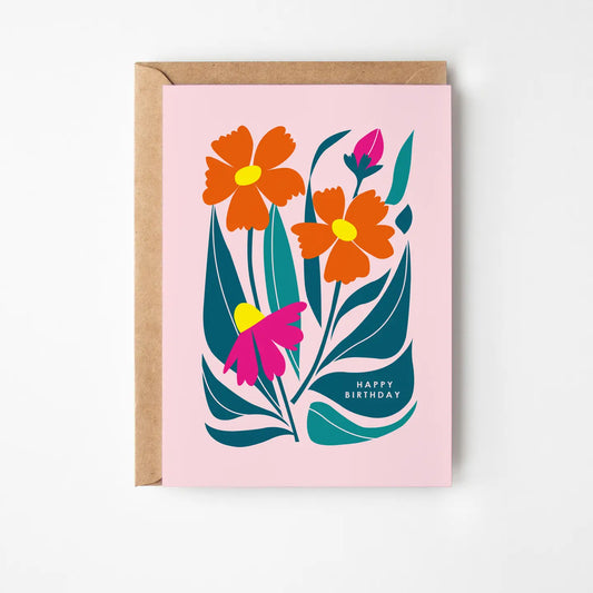 Teal Leaves Birthday Card