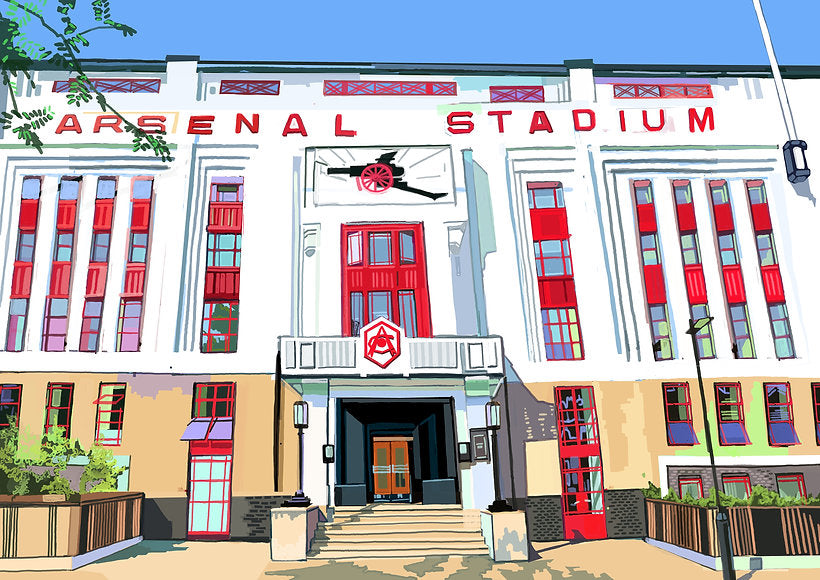 Print of the Arsenal stadium – A tribute to one of North London’s most passionate football fanbases – perfect for ‘Gooners’ with Hackney ‘Gunners’ ties.