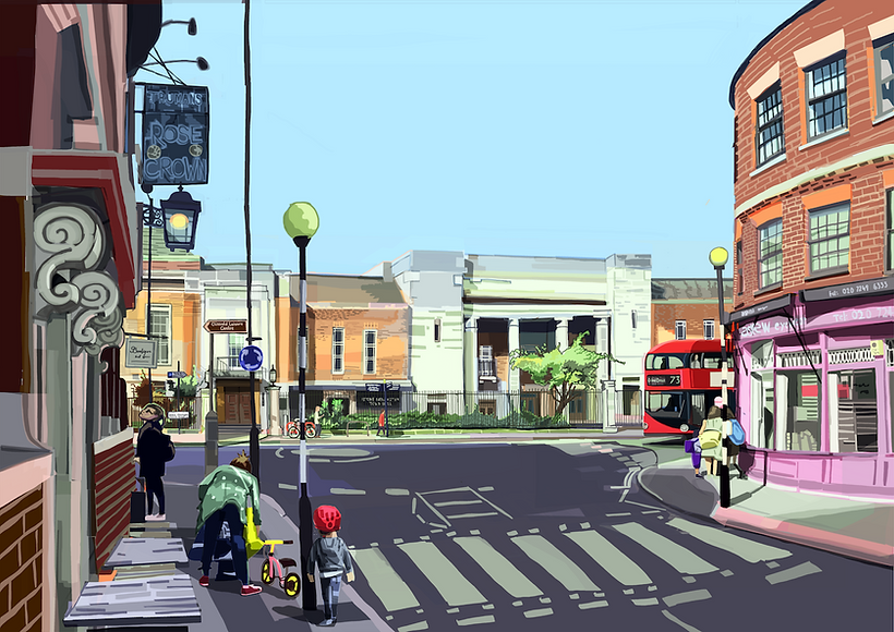 Stoke Newington Town Hall and Church Street London Print A3 A4