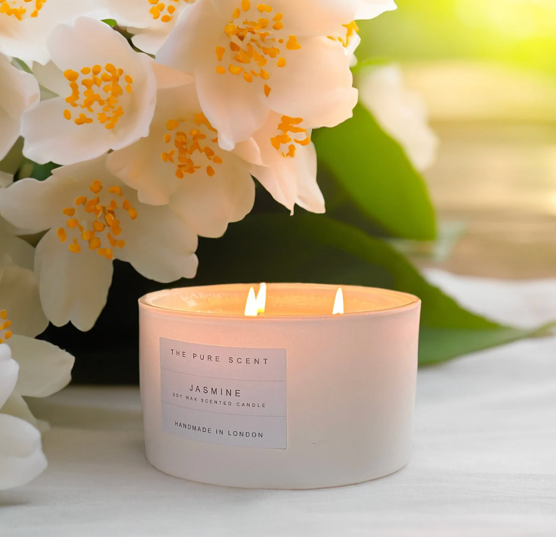 the pure scent candle three wick white glass Jasmine
