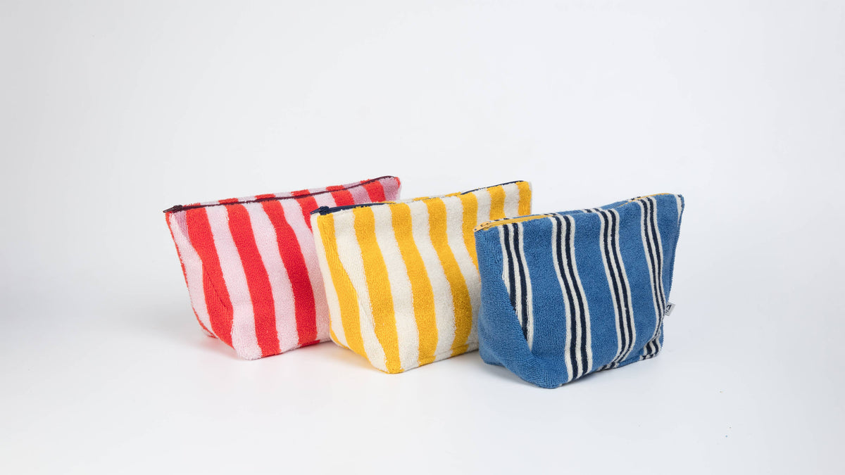 Striped Terry Towelling Wash Bag: Citrus & Ivory