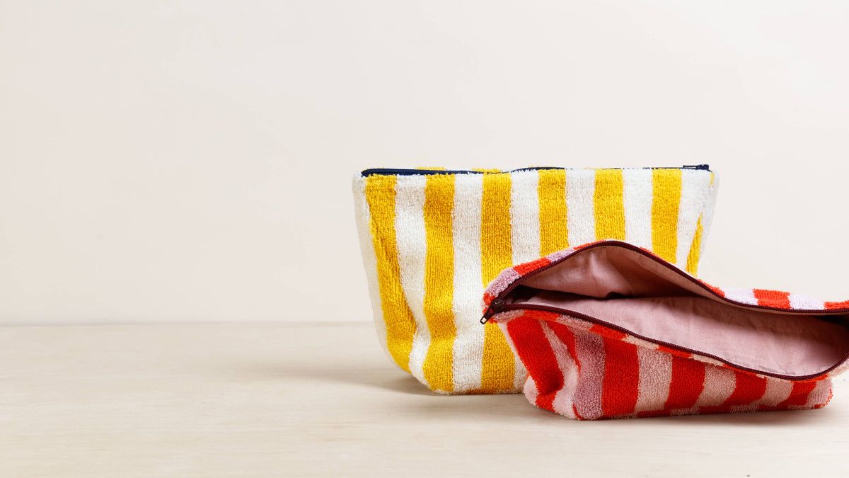Striped Terry Towelling Wash Bag: Citrus & Ivory