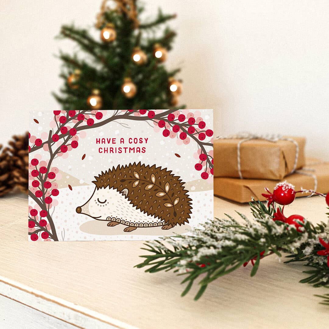 Cute Illustrated Hedgehog Christmas Card