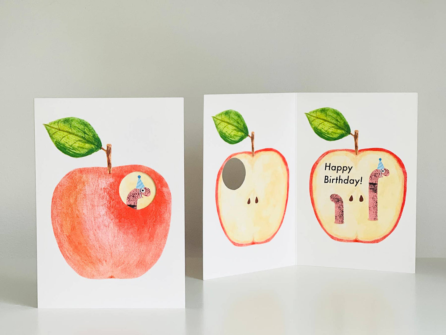 Birthday Apple + Worm Greeting Card