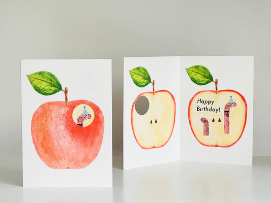 Birthday Apple + Worm Greeting Card