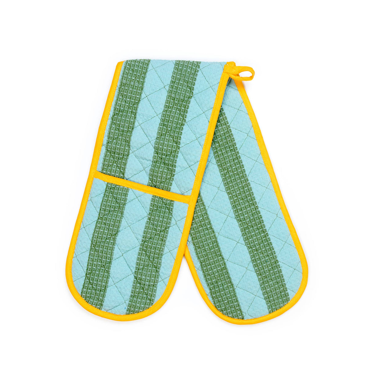 Oven Glove: Striped Green & Blue