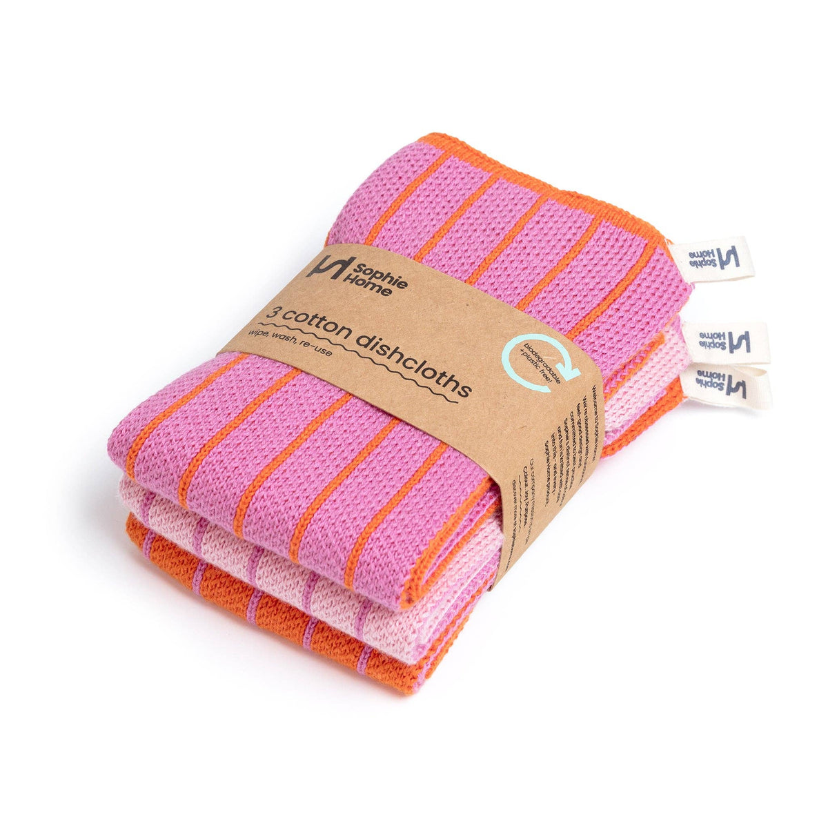 Reusable & Eco-Friendly Cotton Dishcloths: Striped Pink