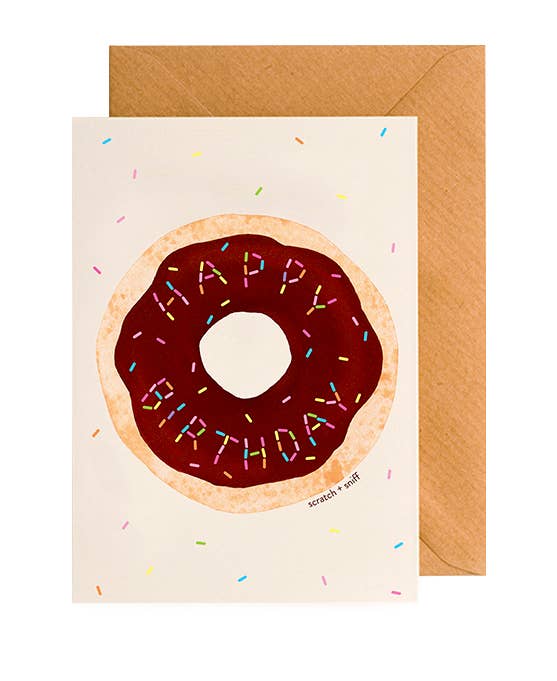 SCRATCH + SNIFF Happy Birthday Rainbow Sprinkles Donut card