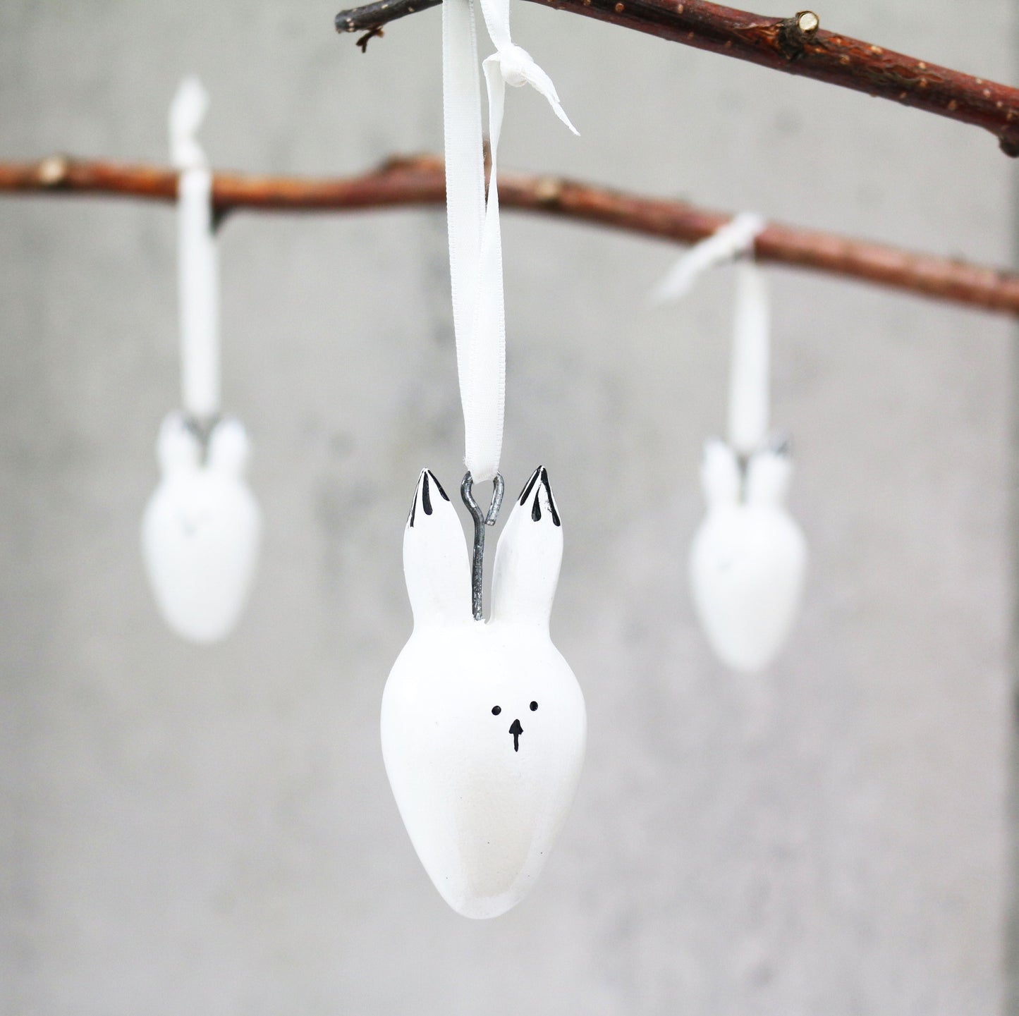 Hand Carved Wood Bunny Ornaments
