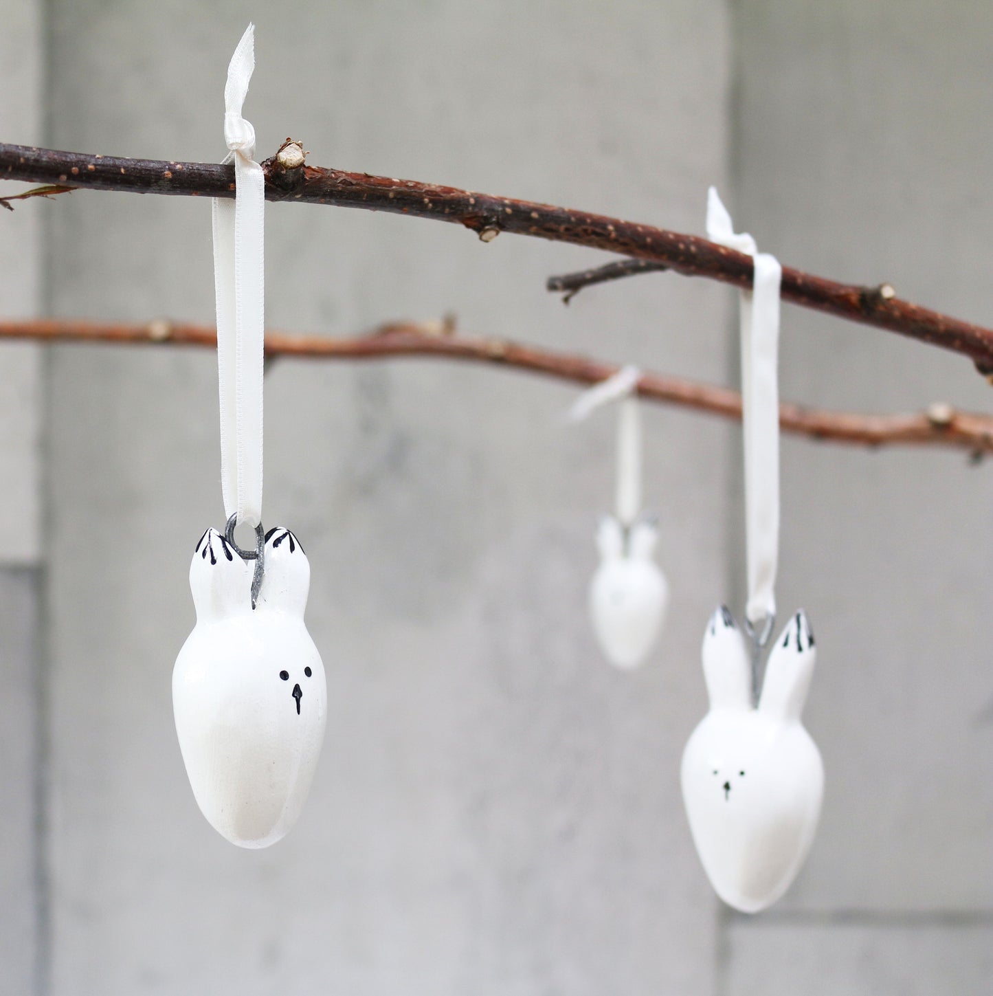 Hand Carved Wood Bunny Ornaments