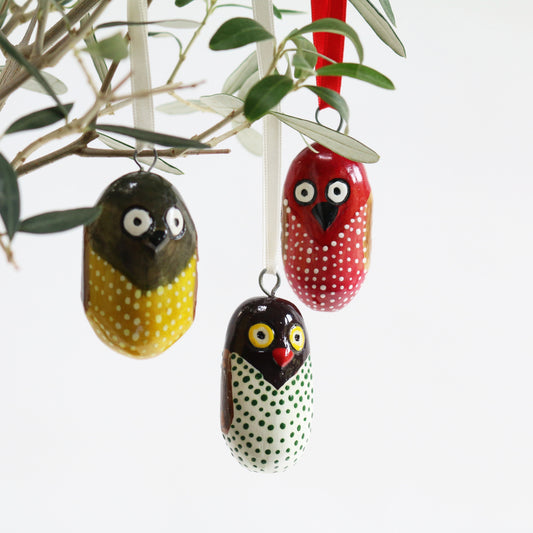 Hand Carved Wood Owl Ornaments